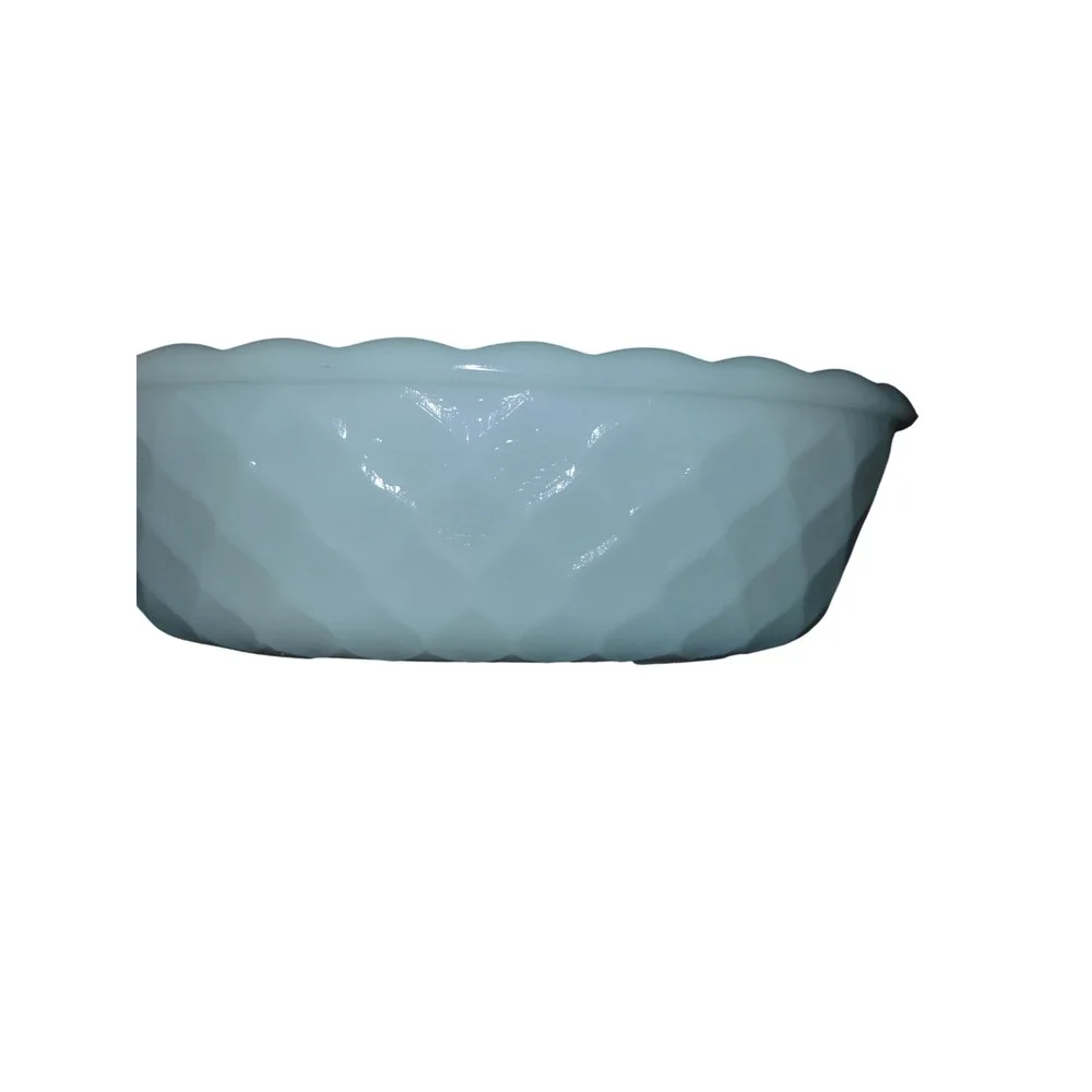 Vintage Fire-King Milk Glass Oval Bowl Anchor Hocking Diamond Quilted White 13